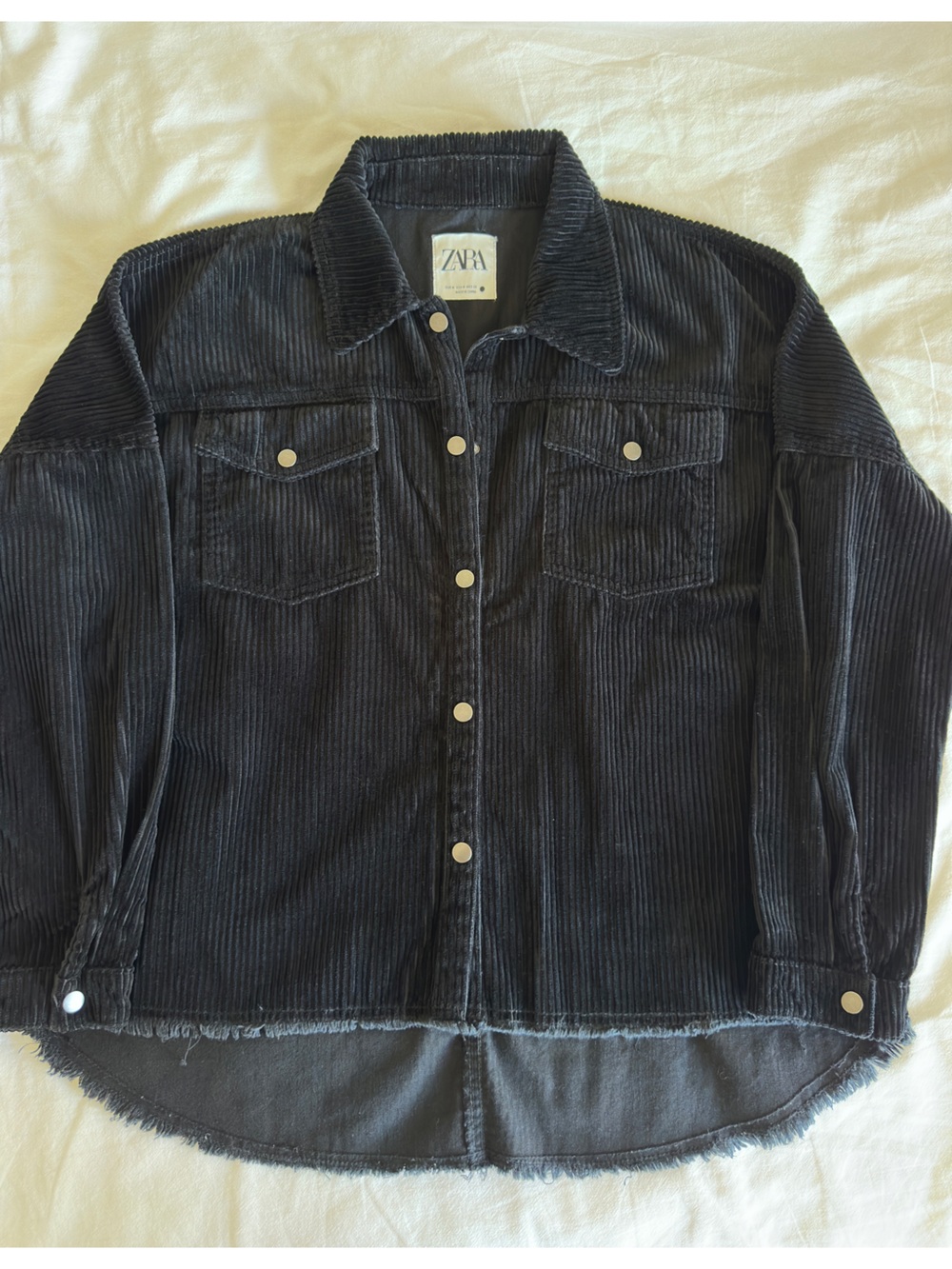 Zara - Black Corduroy Snap-Front Oversized Shirt - M